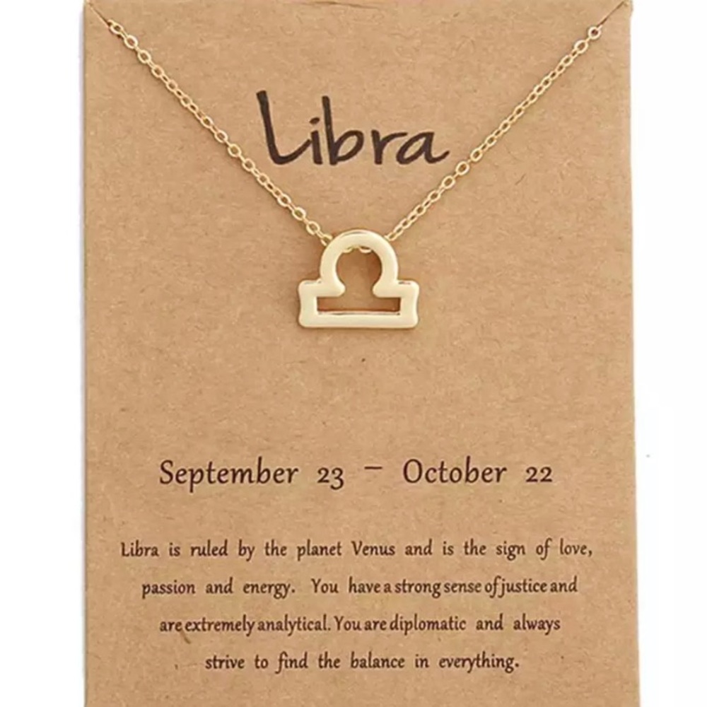 ♎️ Libra Zodiac Pendant Gold Tone Chain Necklace